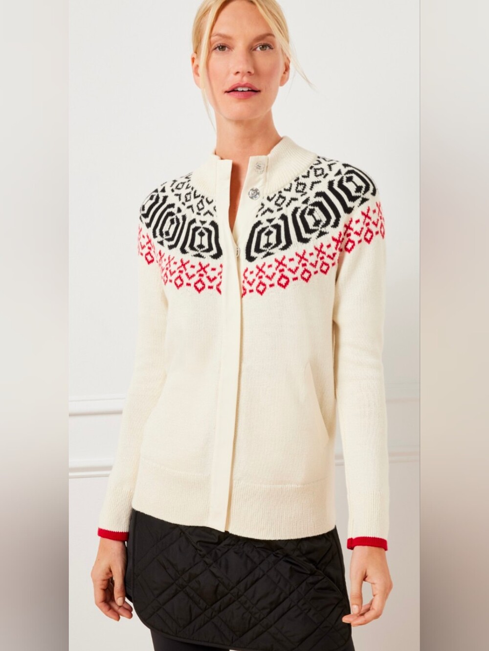 T By Talbots Snap Front Sweater Cardigan Winter Geo MP